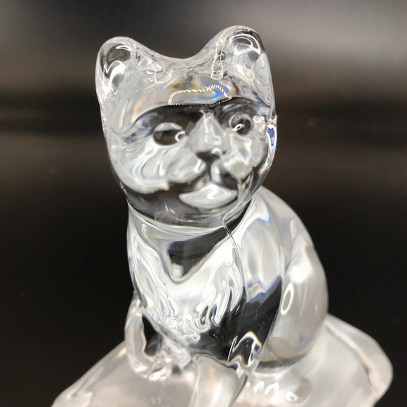 Lead Crystal Cat on Frosted Pillow Paperweight Figurine Crystal D'Arques - Picture 6 of 10